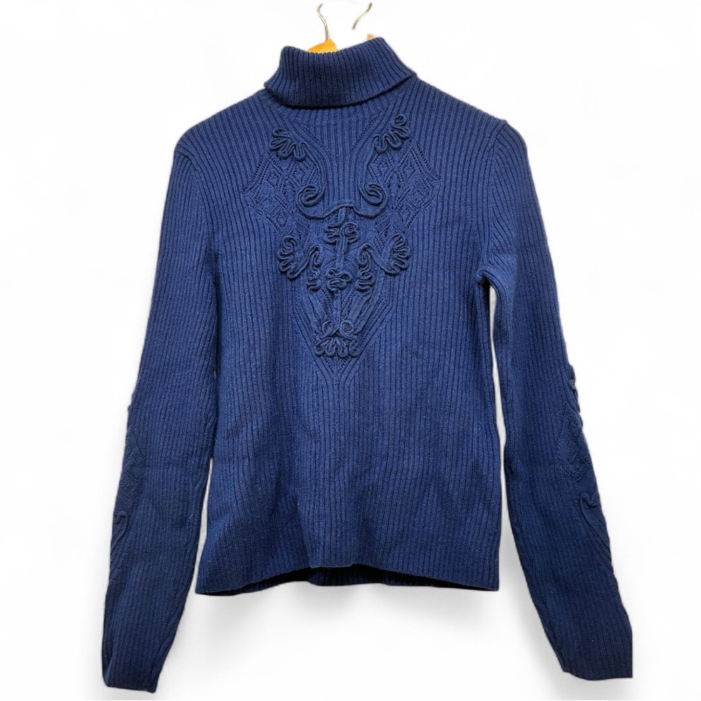 Talbots Merino 100% Italian Purplish/Blue Embroidered Turtleneck 2D Embellished